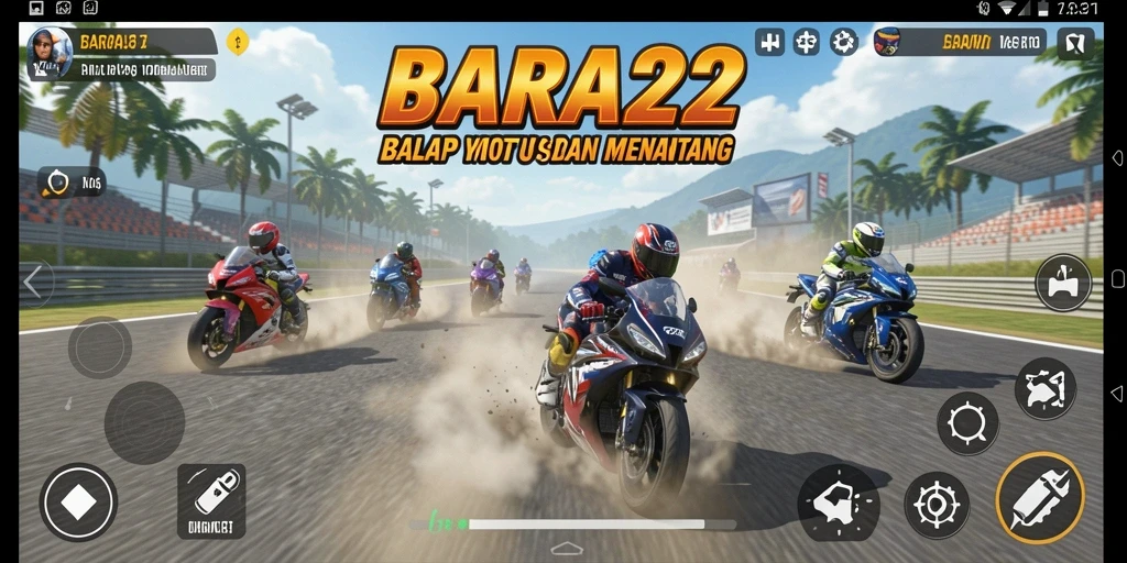 Gameplay BARA22 menampilkan aksi balap motor yang mendebarkan.