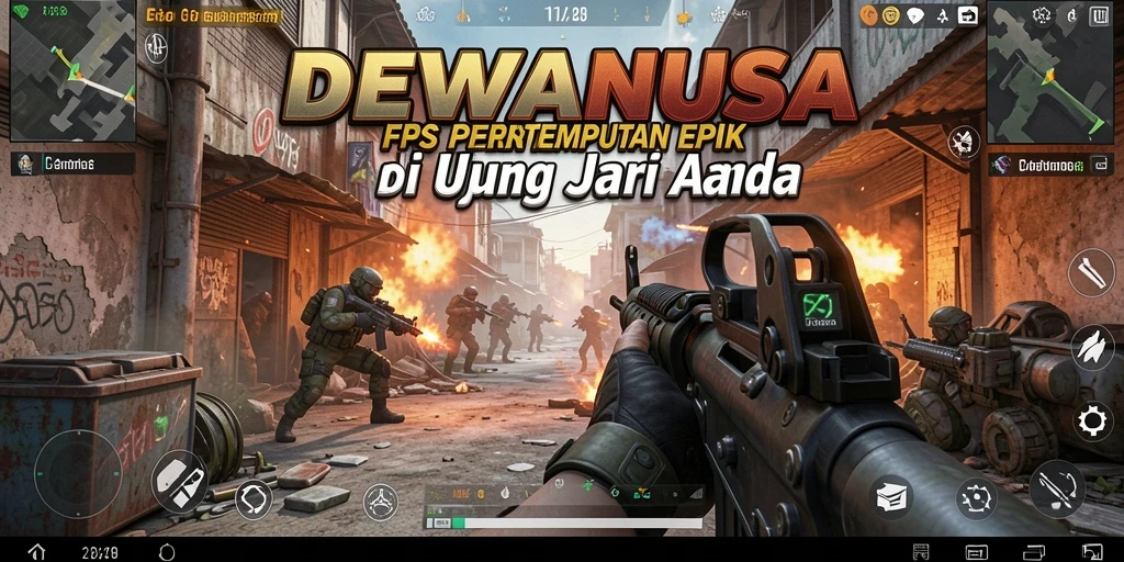 Gameplay DEWANUSA dengan aksi tembak-menembak yang intens.