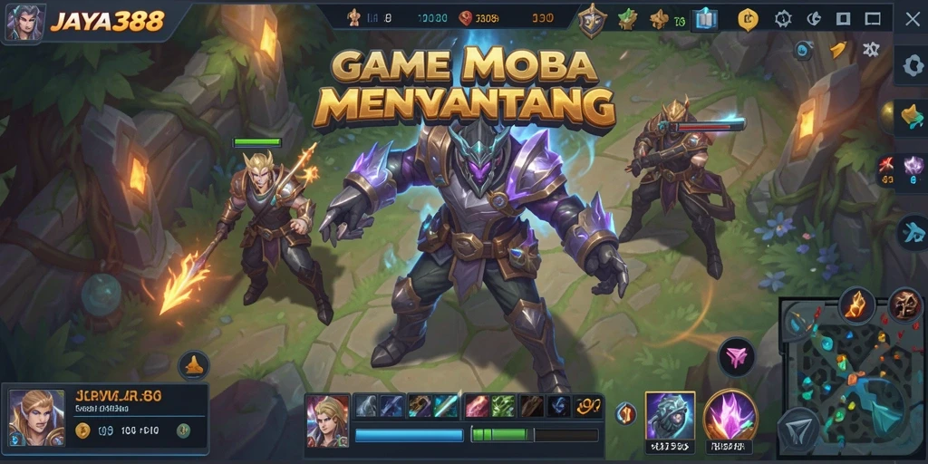 Screenshot gameplay JAYA388 menampilkan aksi seru dalam pertempuran MOBA.