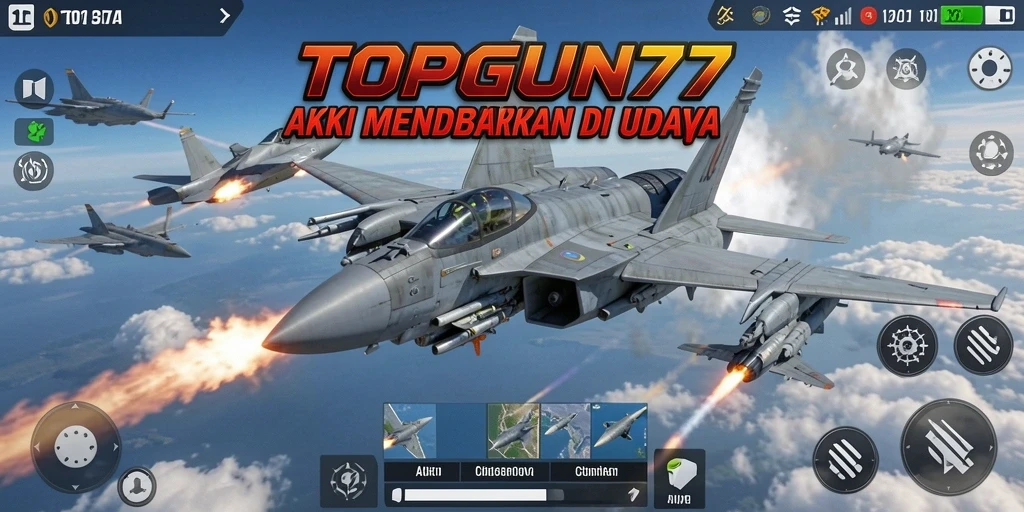 Tampilan gameplay mendebarkan dari <strong>TOPGUN77</strong> saat pertempuran udara.